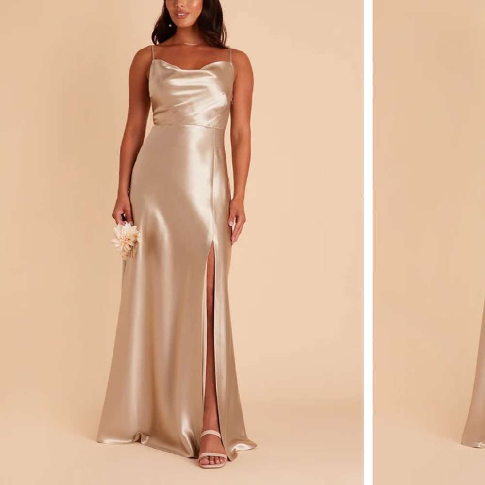 Lisa long dress Birdy Grey with slit- Neutral champagne